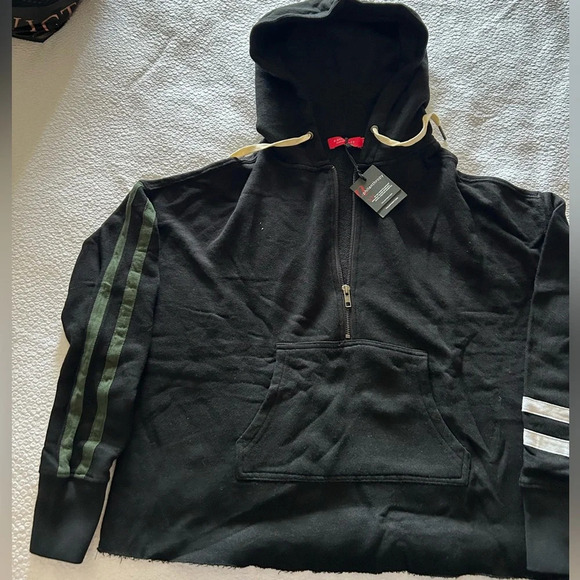 NWT n:philanthropy black half zip hoodie raw hem size M or L - Picture 2 of 4